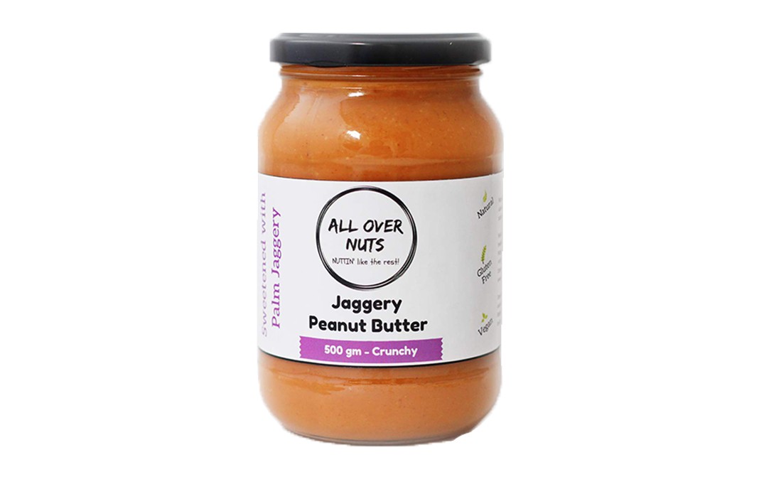 All Over Nuts Jaggery Peanut Butter Crunchy  Glass Jar  500 grams